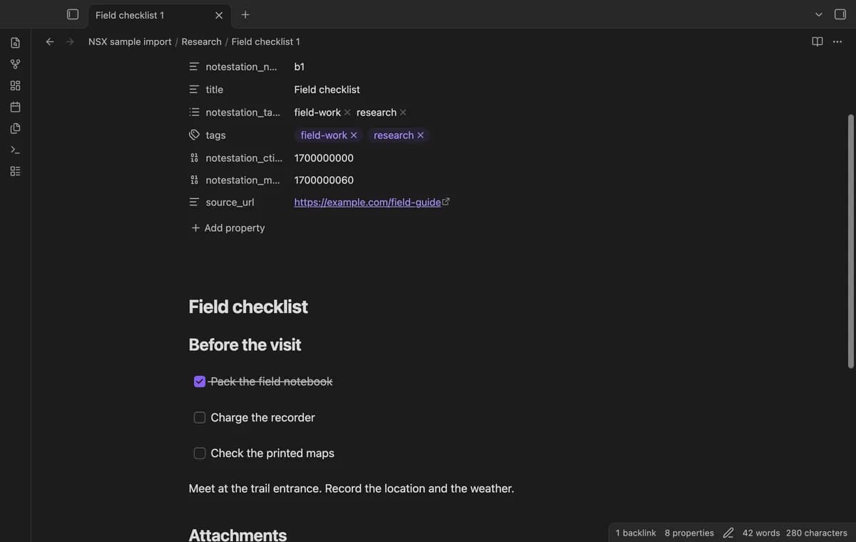 Note Station NSX Import screenshot