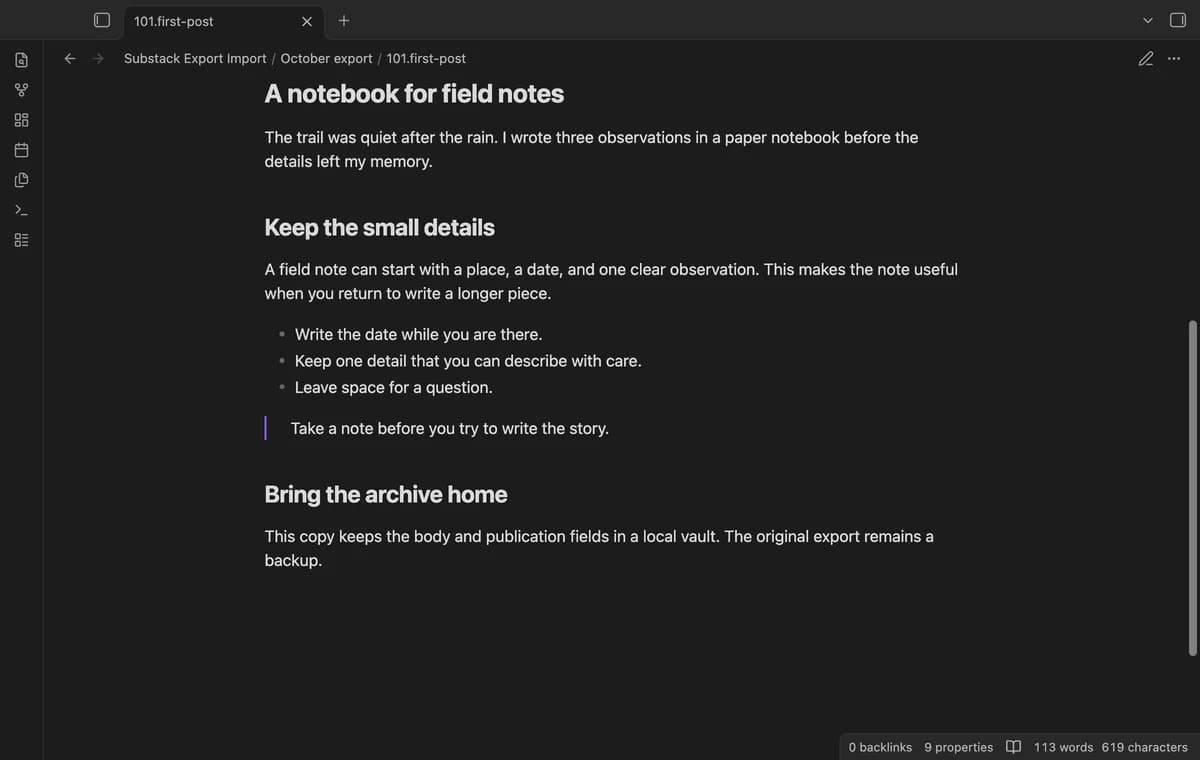 Substack Export Import screenshot