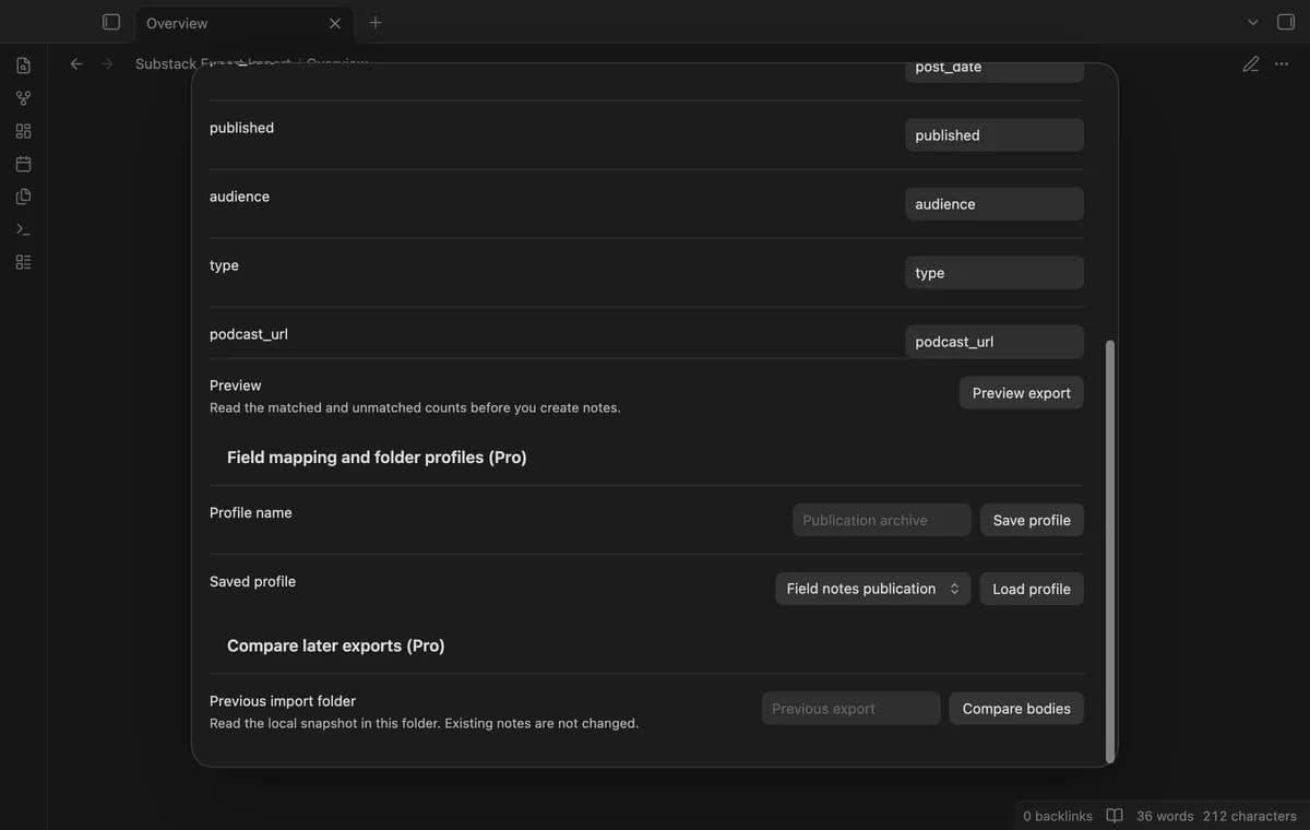 Substack Export Import screenshot
