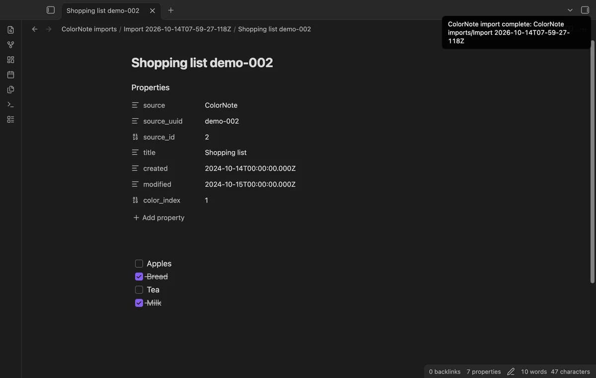 ColorNote Backup Import screenshot