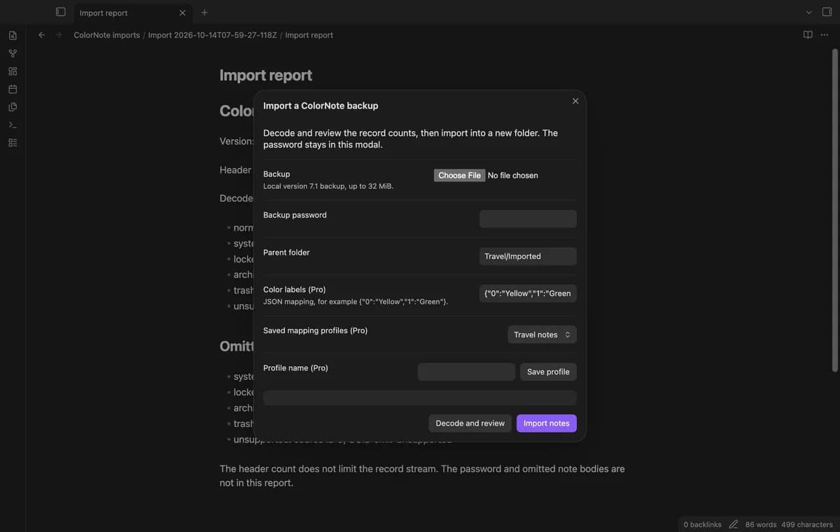 ColorNote Backup Import screenshot