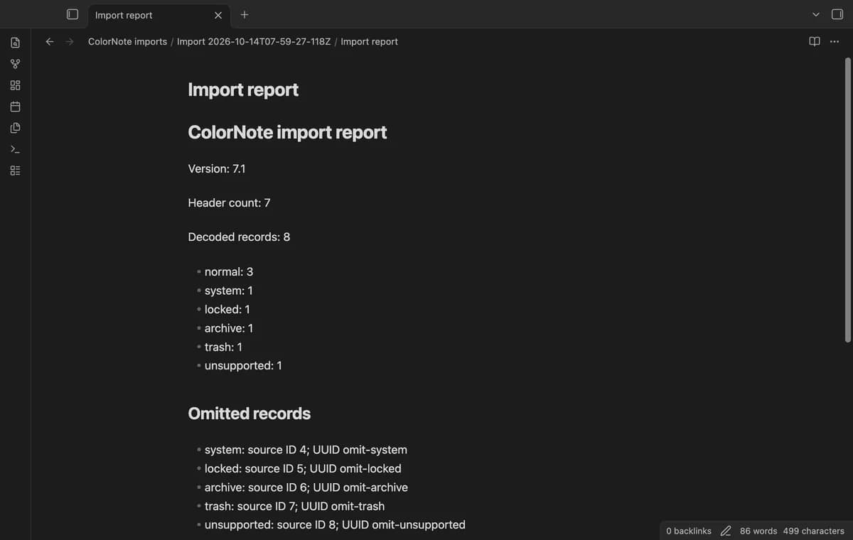 ColorNote Backup Import screenshot