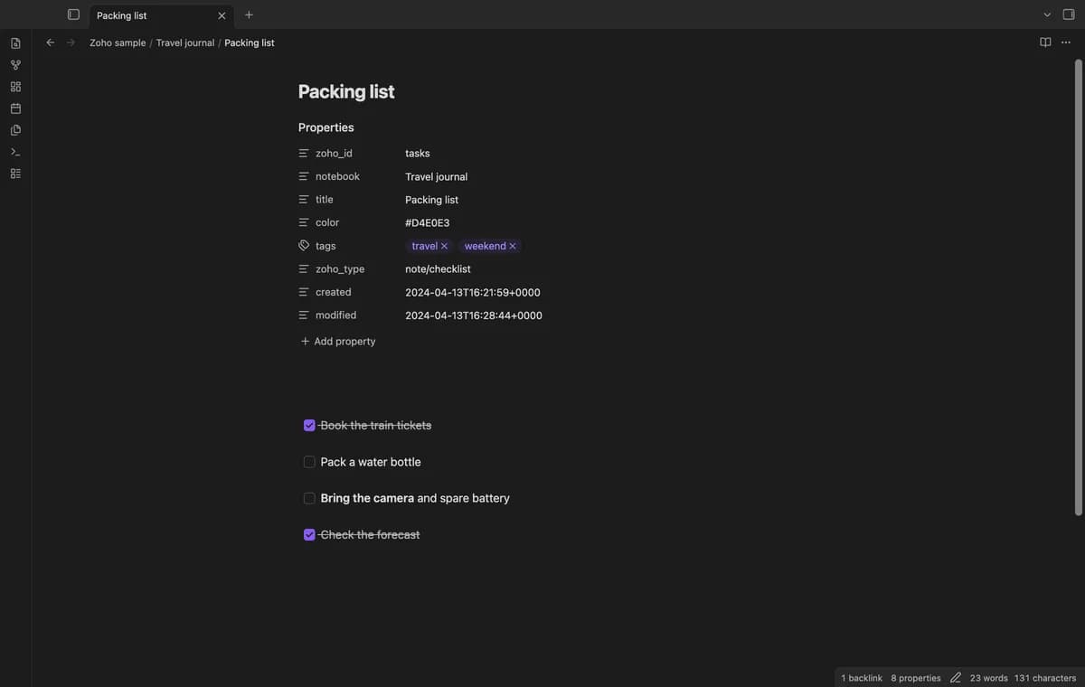 Zoho Znote Import screenshot
