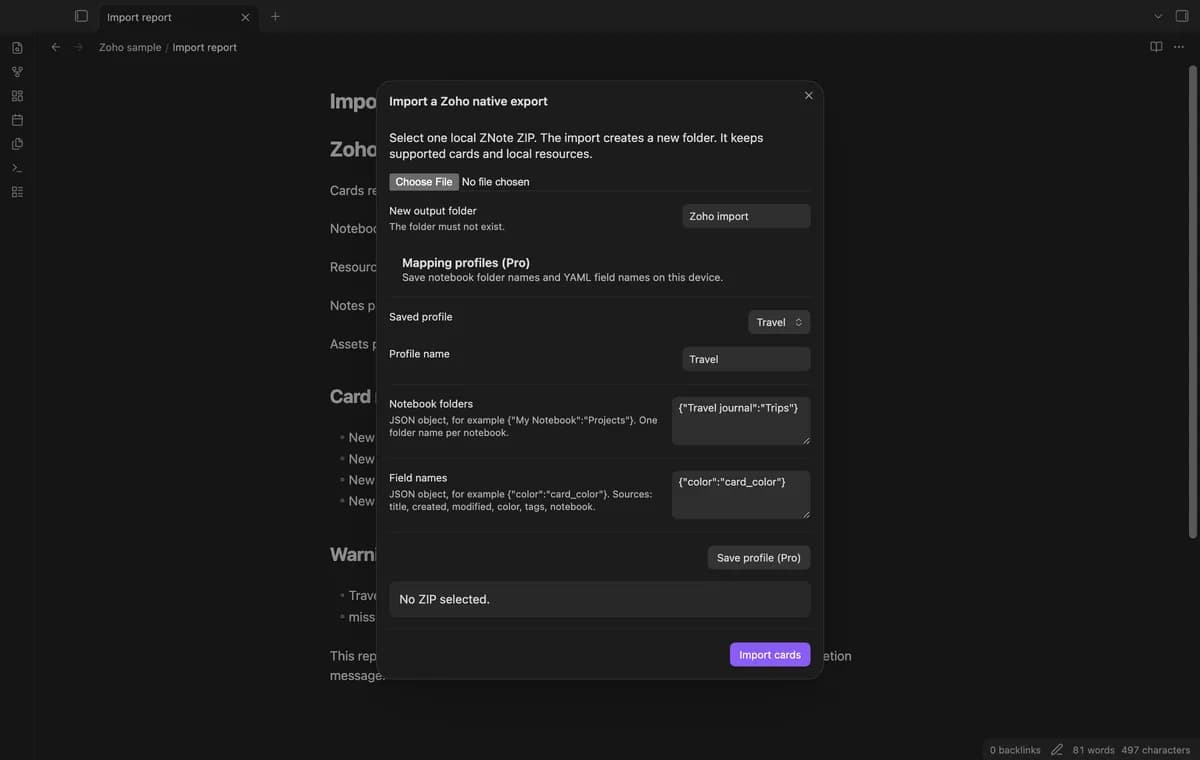 Zoho Znote Import screenshot