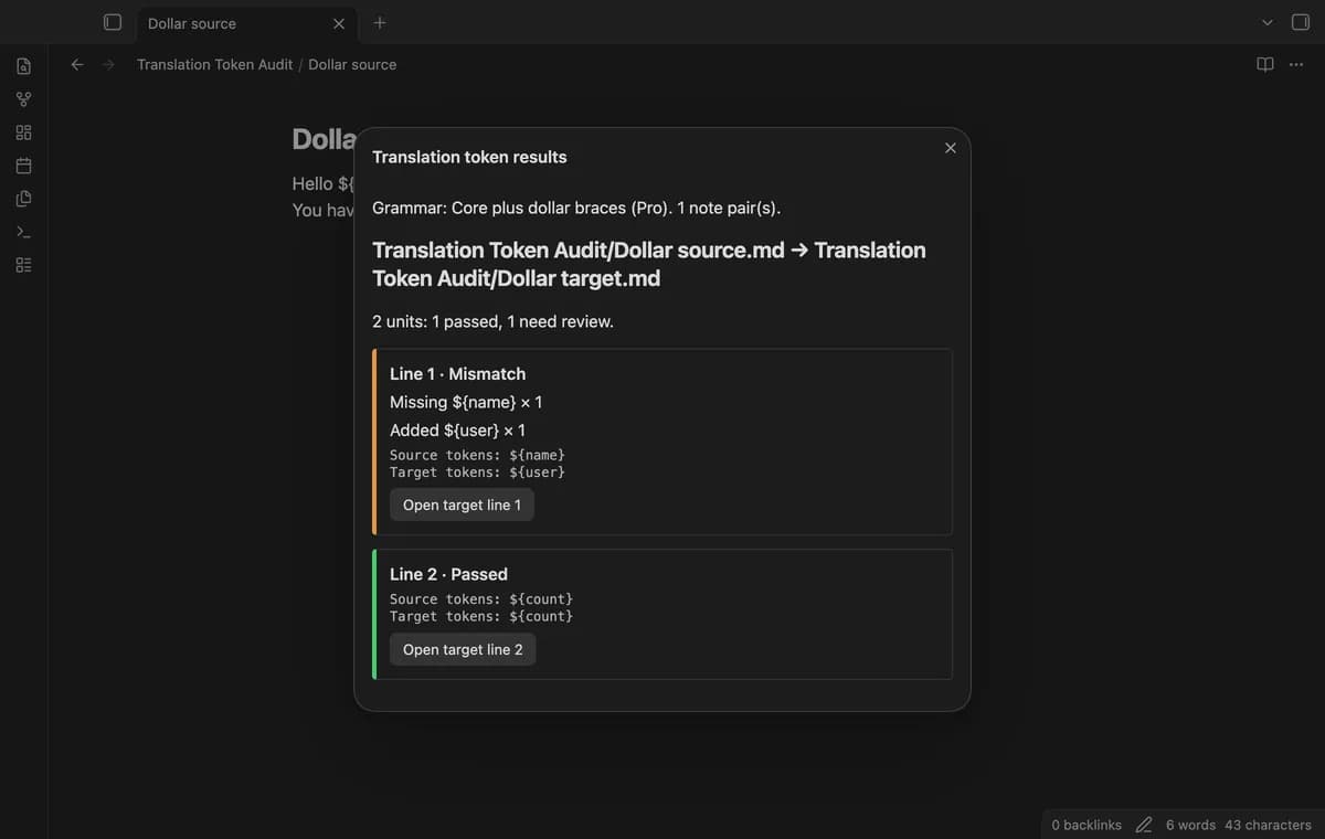 Translation Token Audit screenshot
