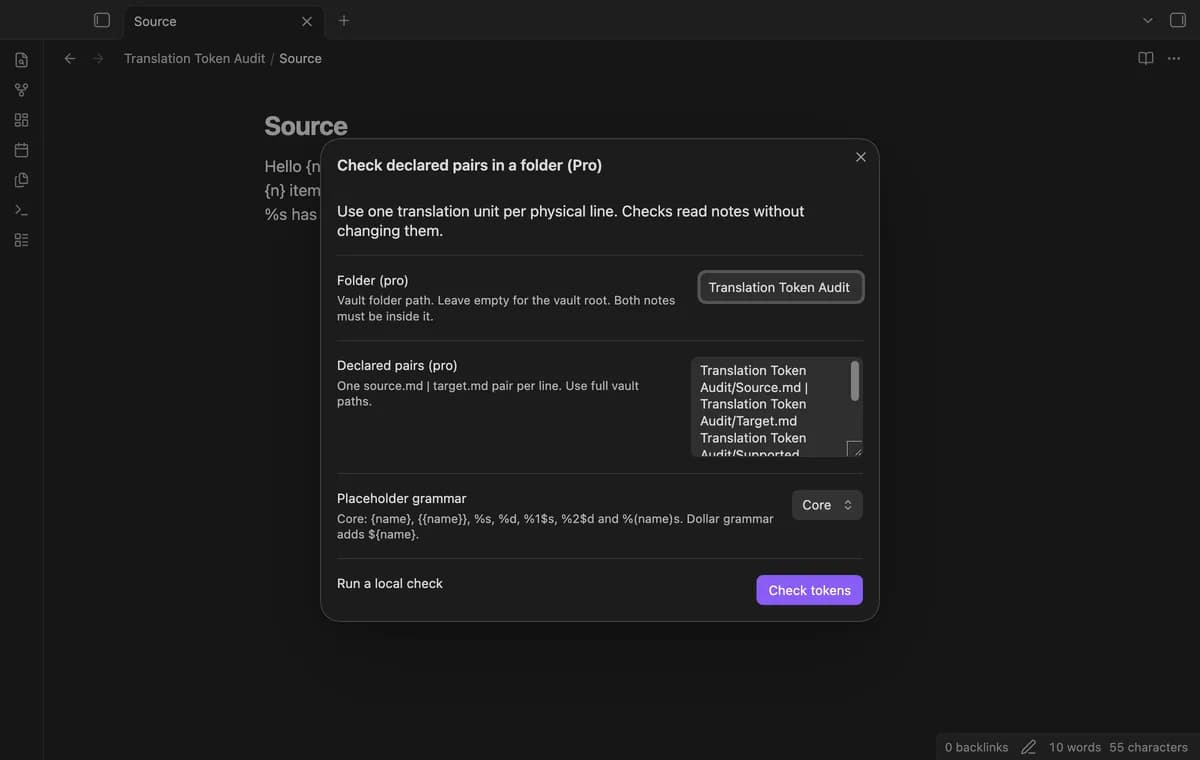 Translation Token Audit screenshot