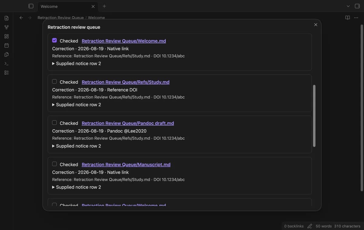 Retraction Review Queue screenshot