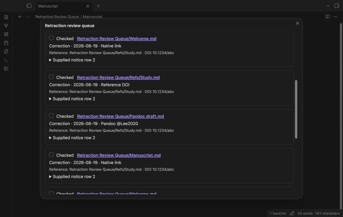 Retraction Review Queue screenshot