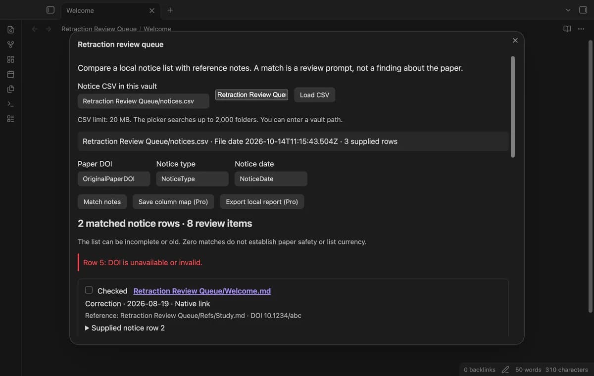 Retraction Review Queue screenshot