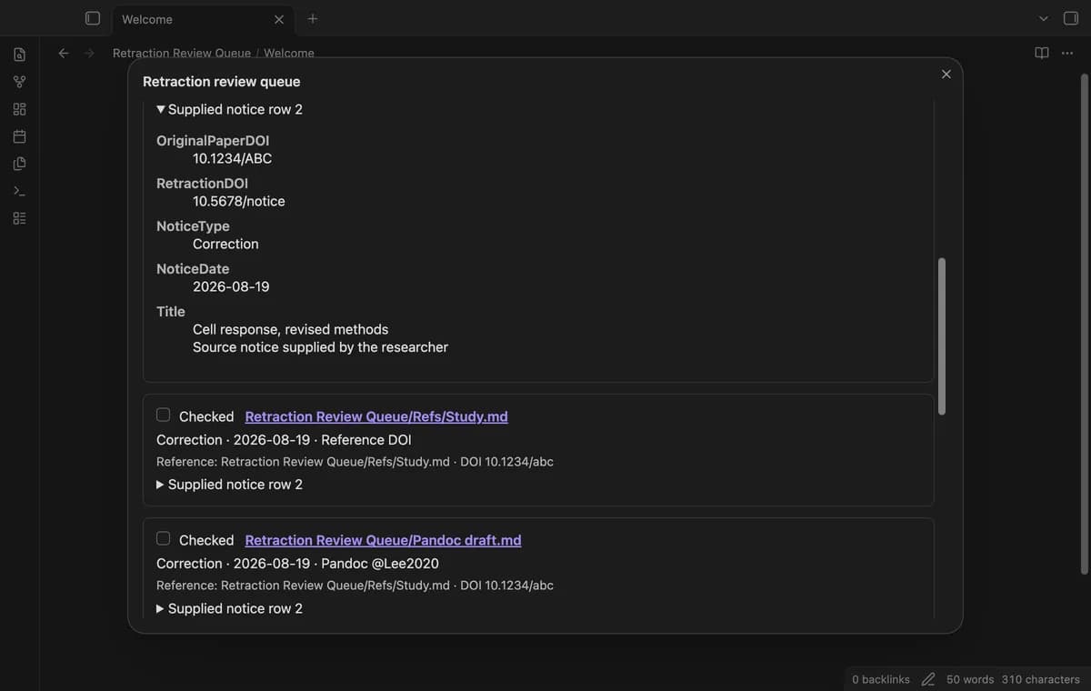 Retraction Review Queue screenshot