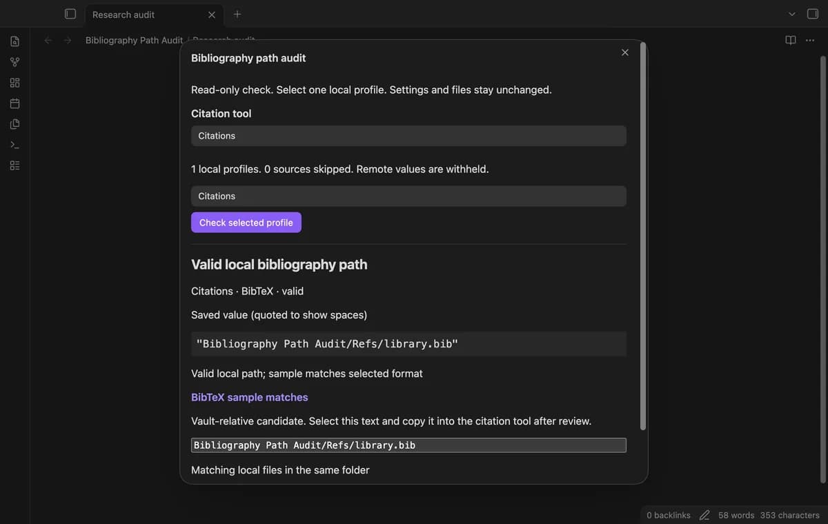 Bibliography Path Audit screenshot