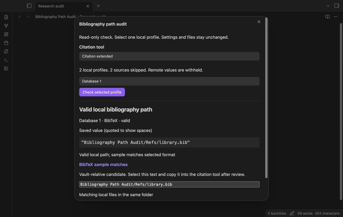 Bibliography Path Audit screenshot