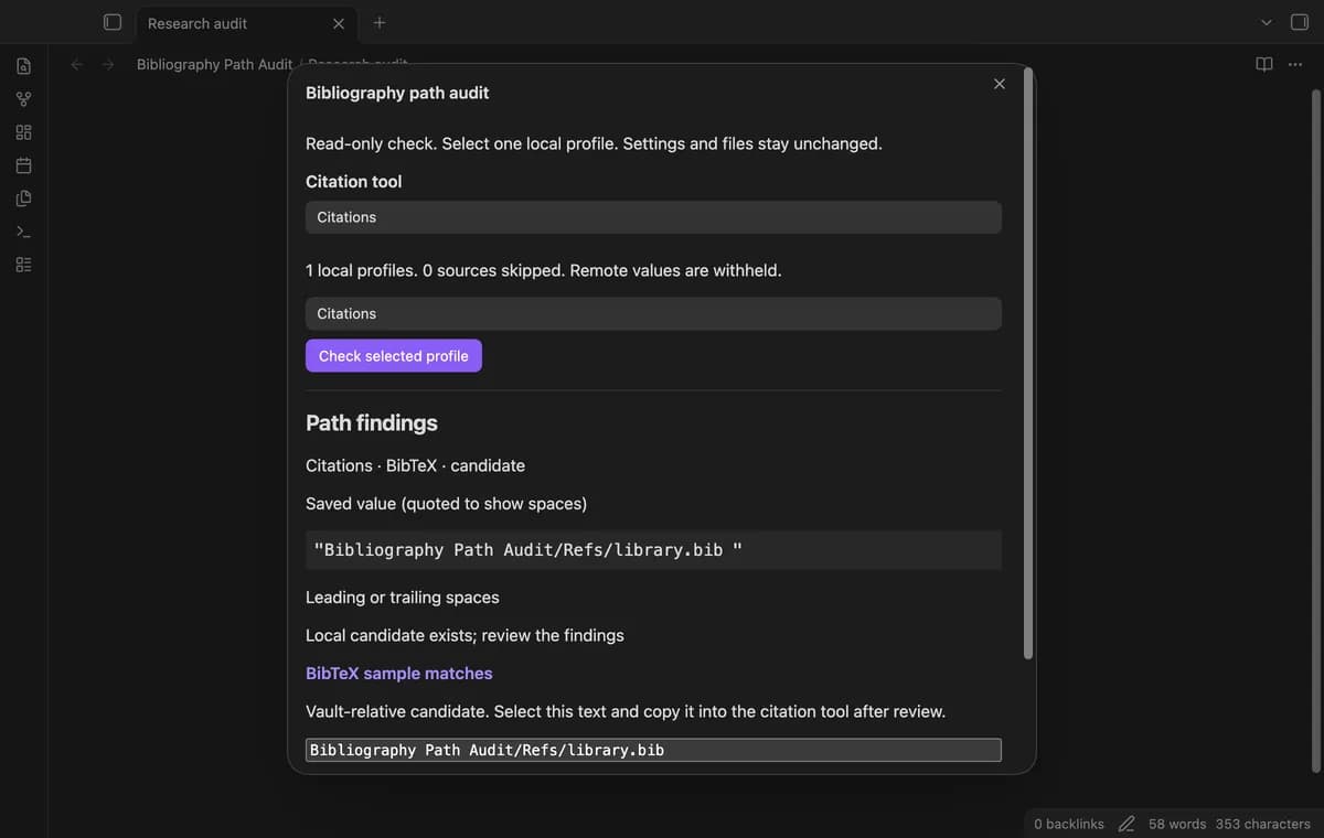 Bibliography Path Audit screenshot