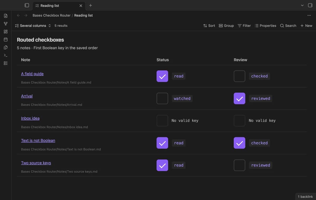 Bases Checkbox Router screenshot