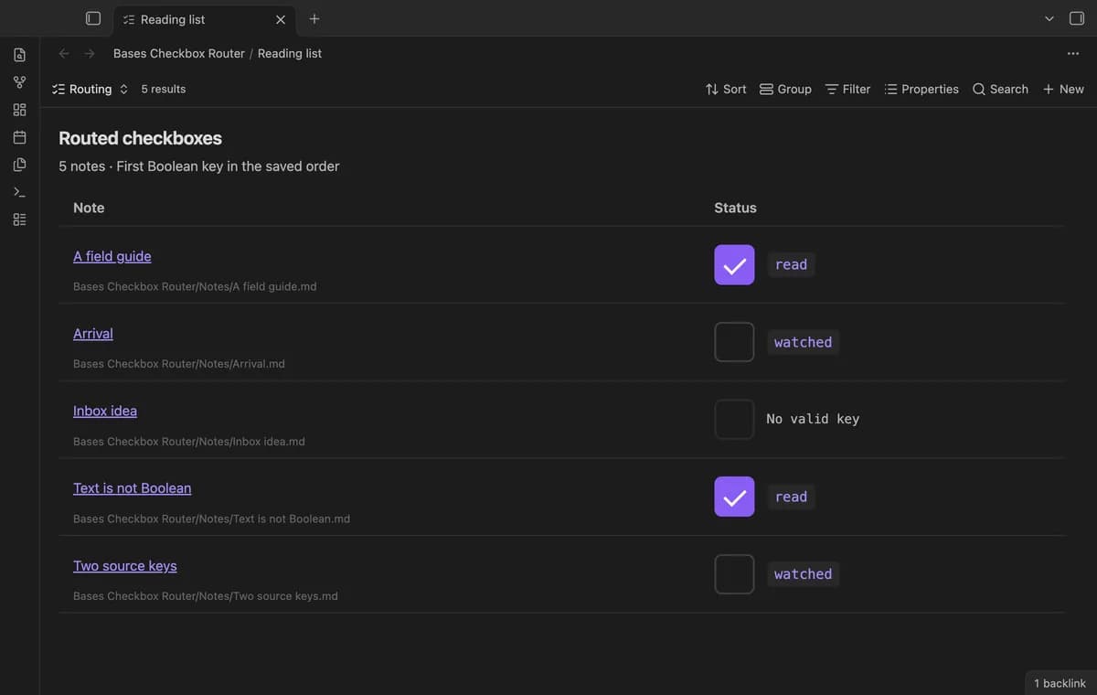 Bases Checkbox Router screenshot