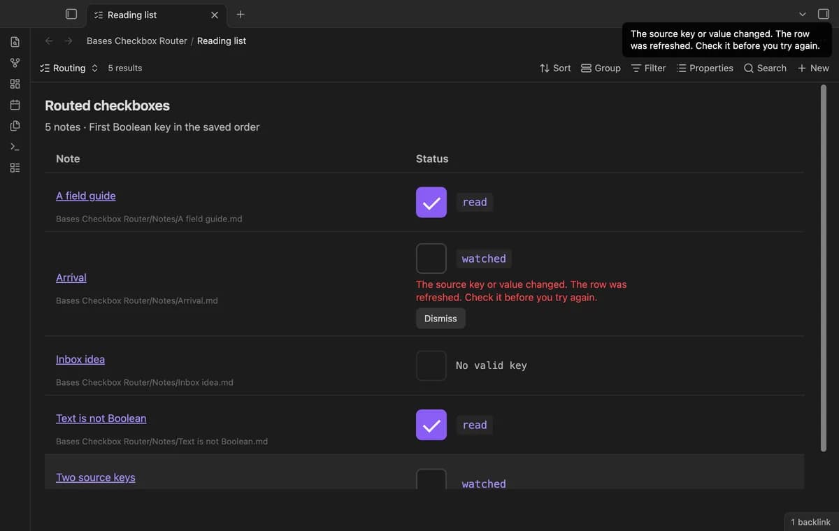 Bases Checkbox Router screenshot
