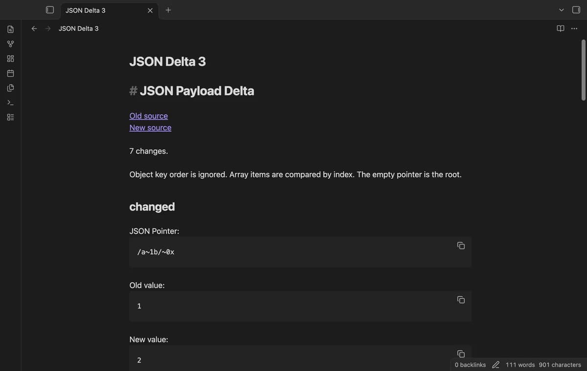 JSON Payload Delta screenshot