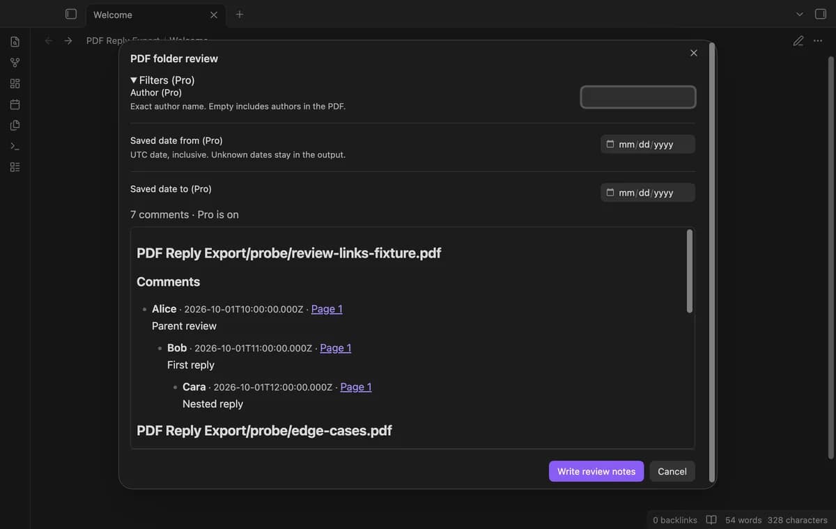 PDF Reply Export screenshot