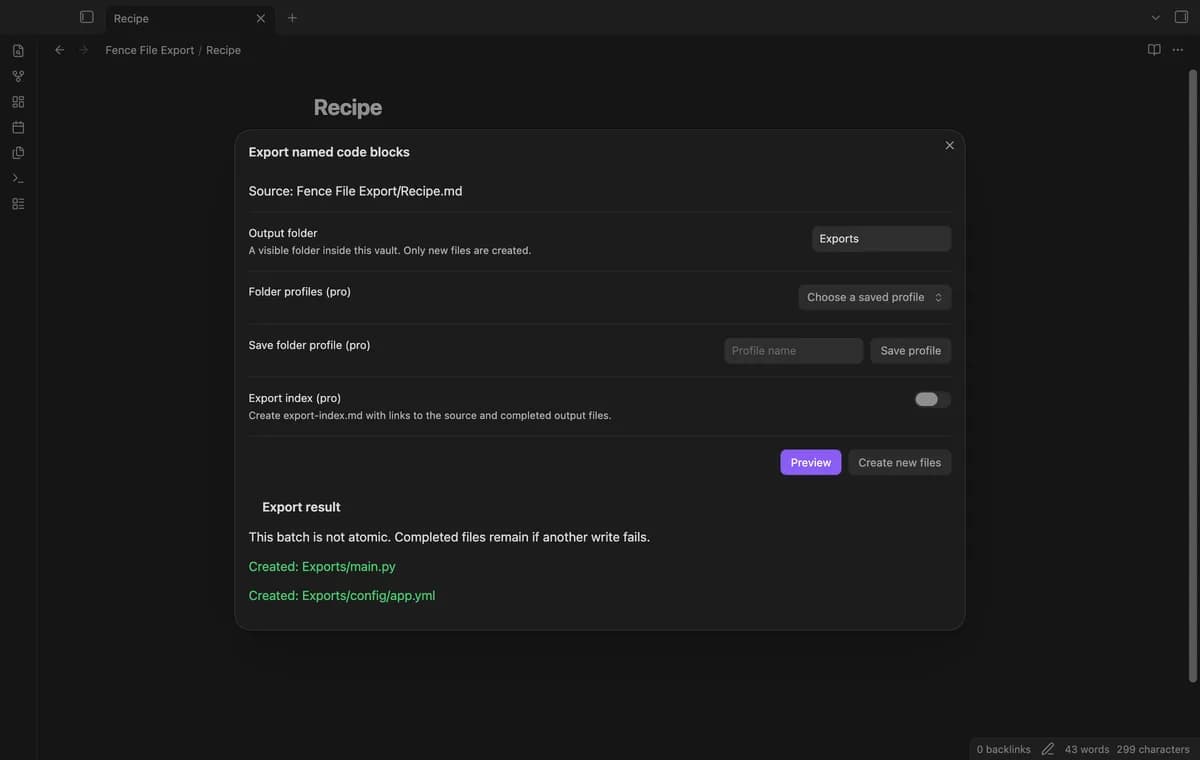 Fence File Export screenshot