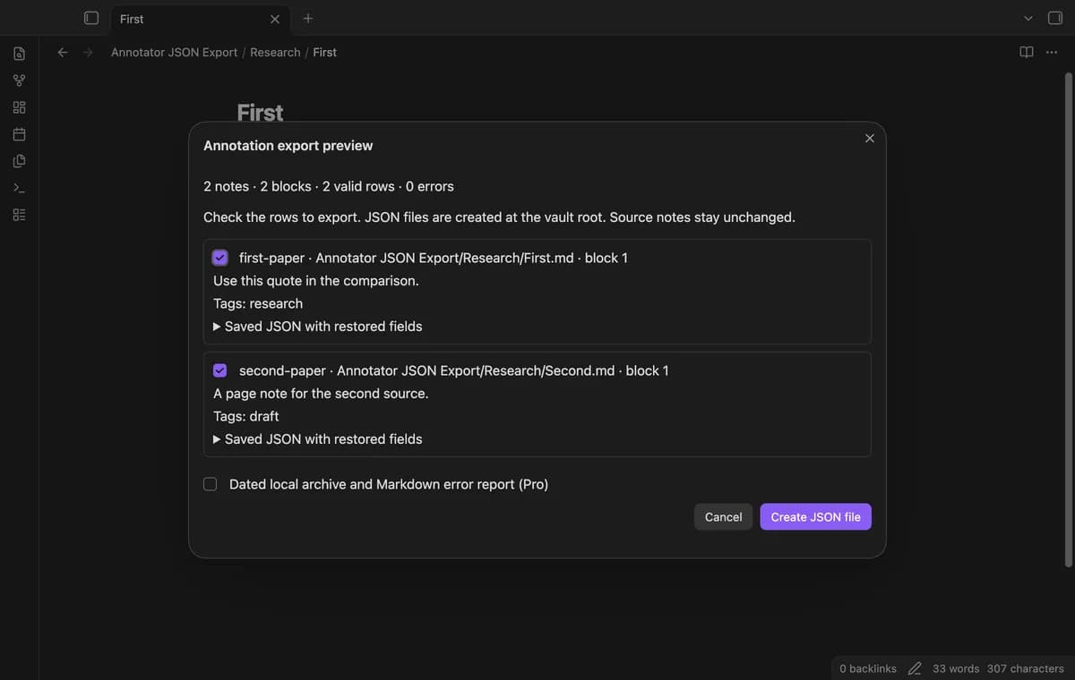 Annotator JSON Export screenshot
