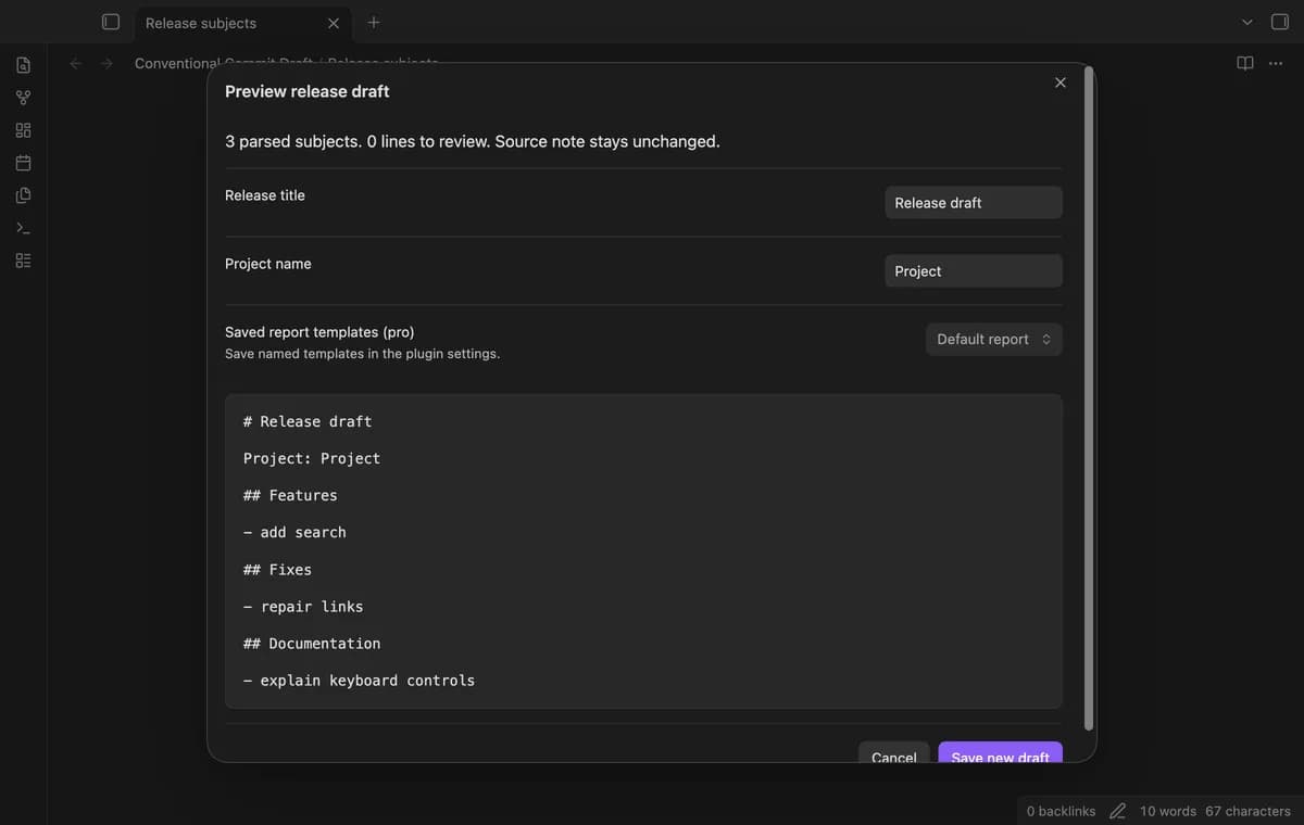 Conventional Commit Draft screenshot