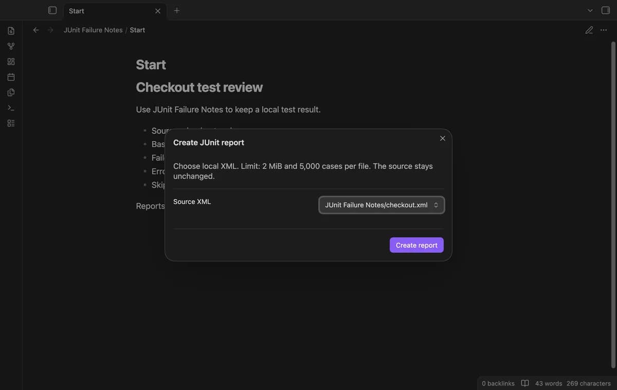 JUnit Failure Notes screenshot
