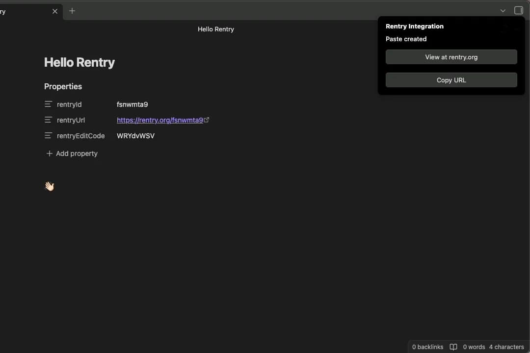Rentry integration screenshot