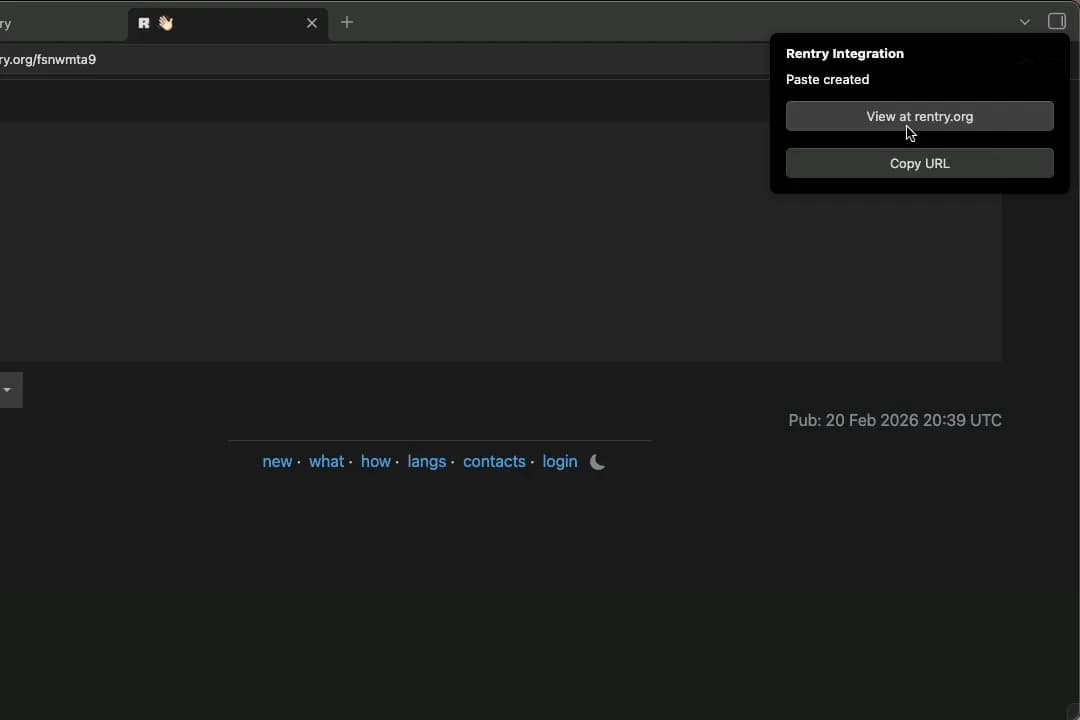 Rentry integration screenshot