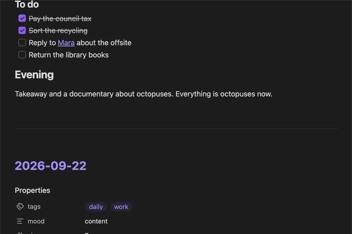 Daily notes stream screenshot