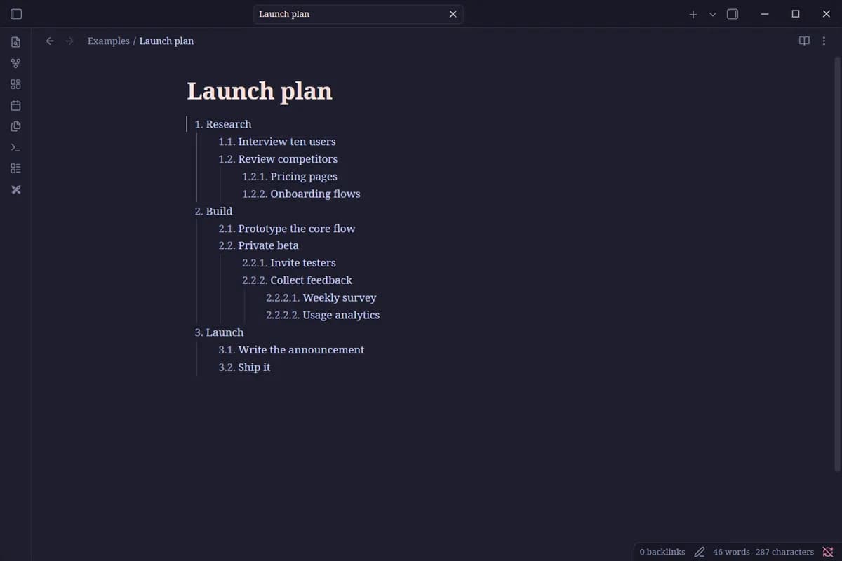 Nested list numbers screenshot