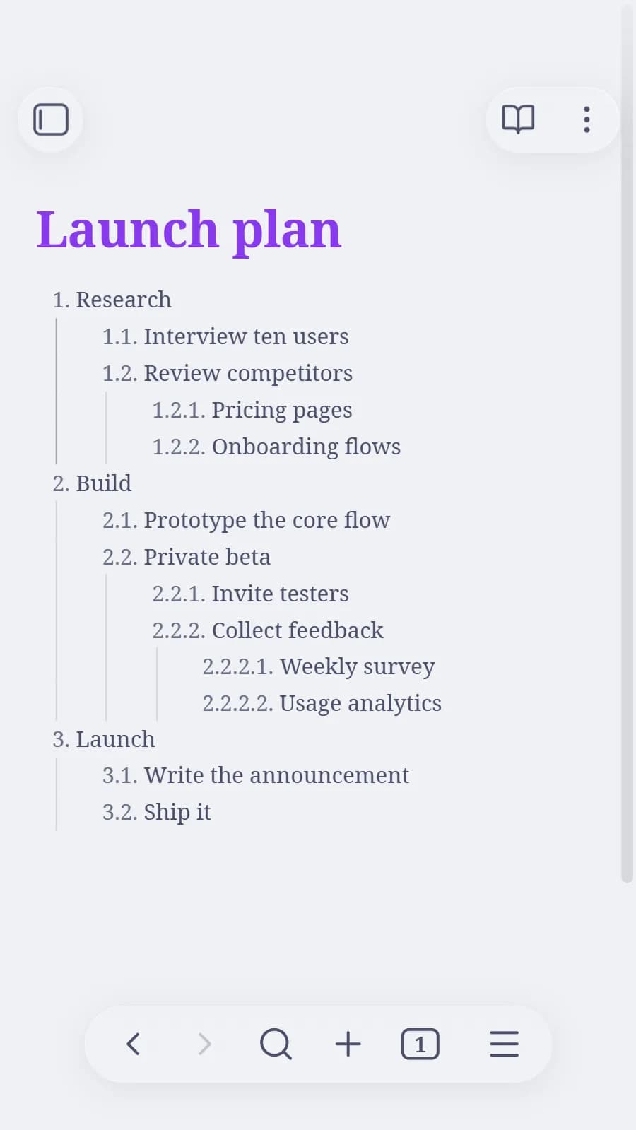 Nested list numbers screenshot
