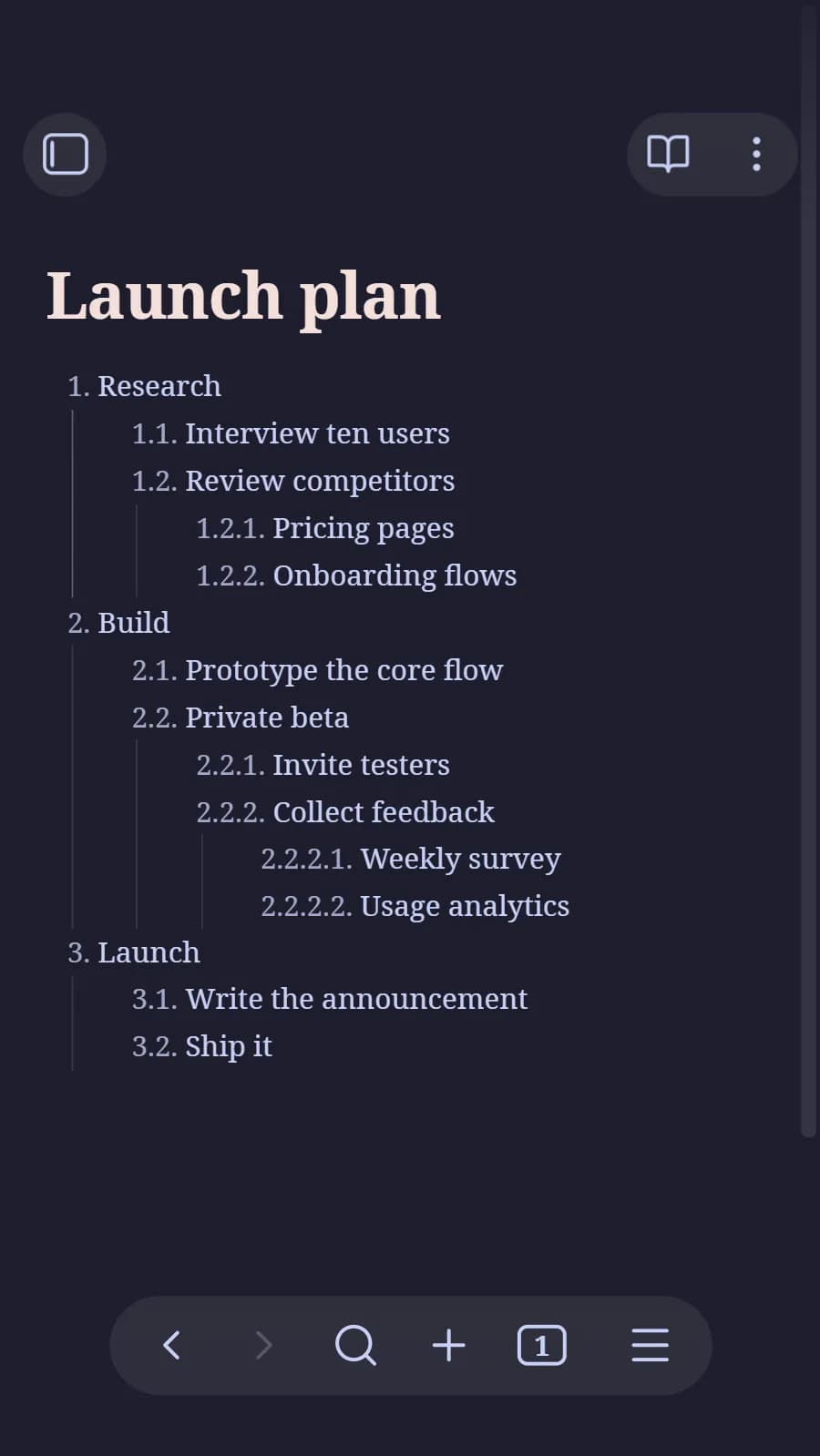 Nested list numbers screenshot