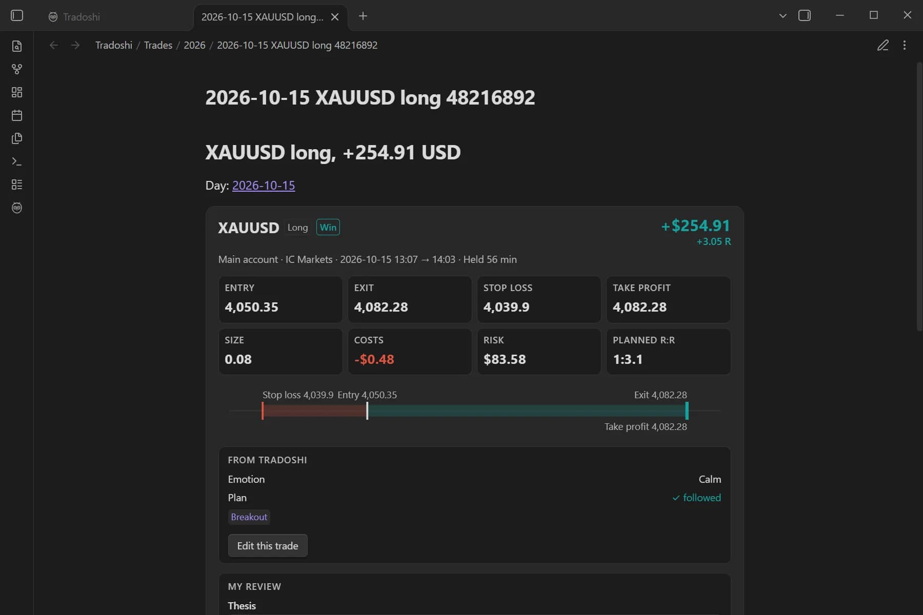 Tradoshi Trading Journal screenshot
