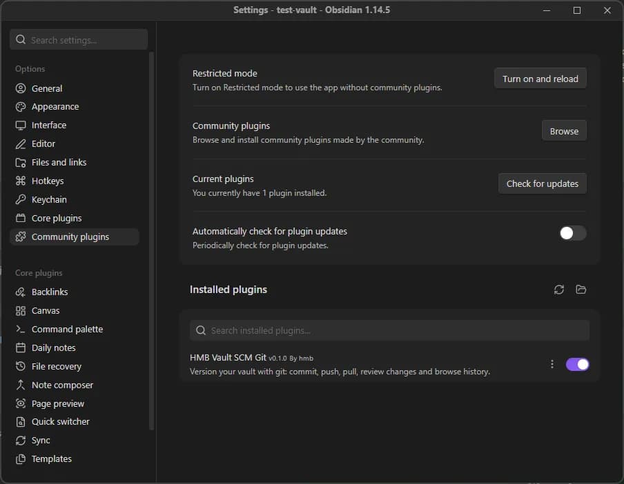 HMB Vault SCM Git - Obsidian Plugin