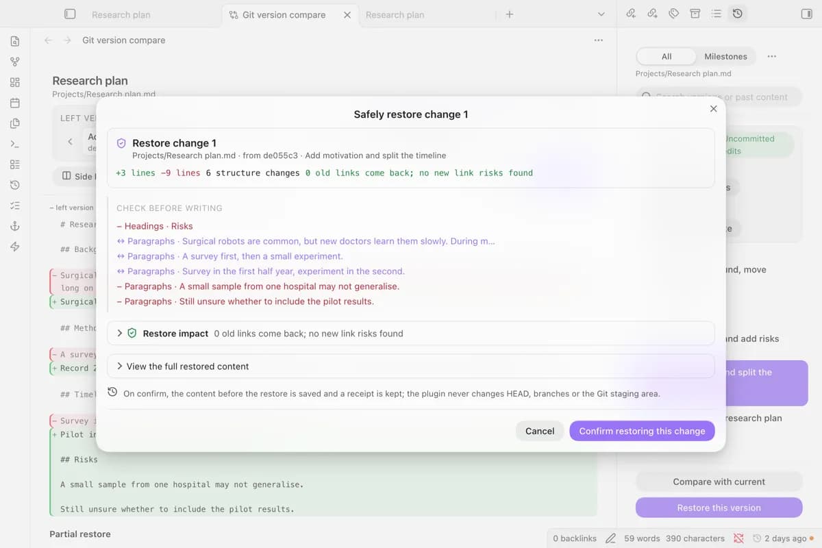 Git Note History - Obsidian Plugin
