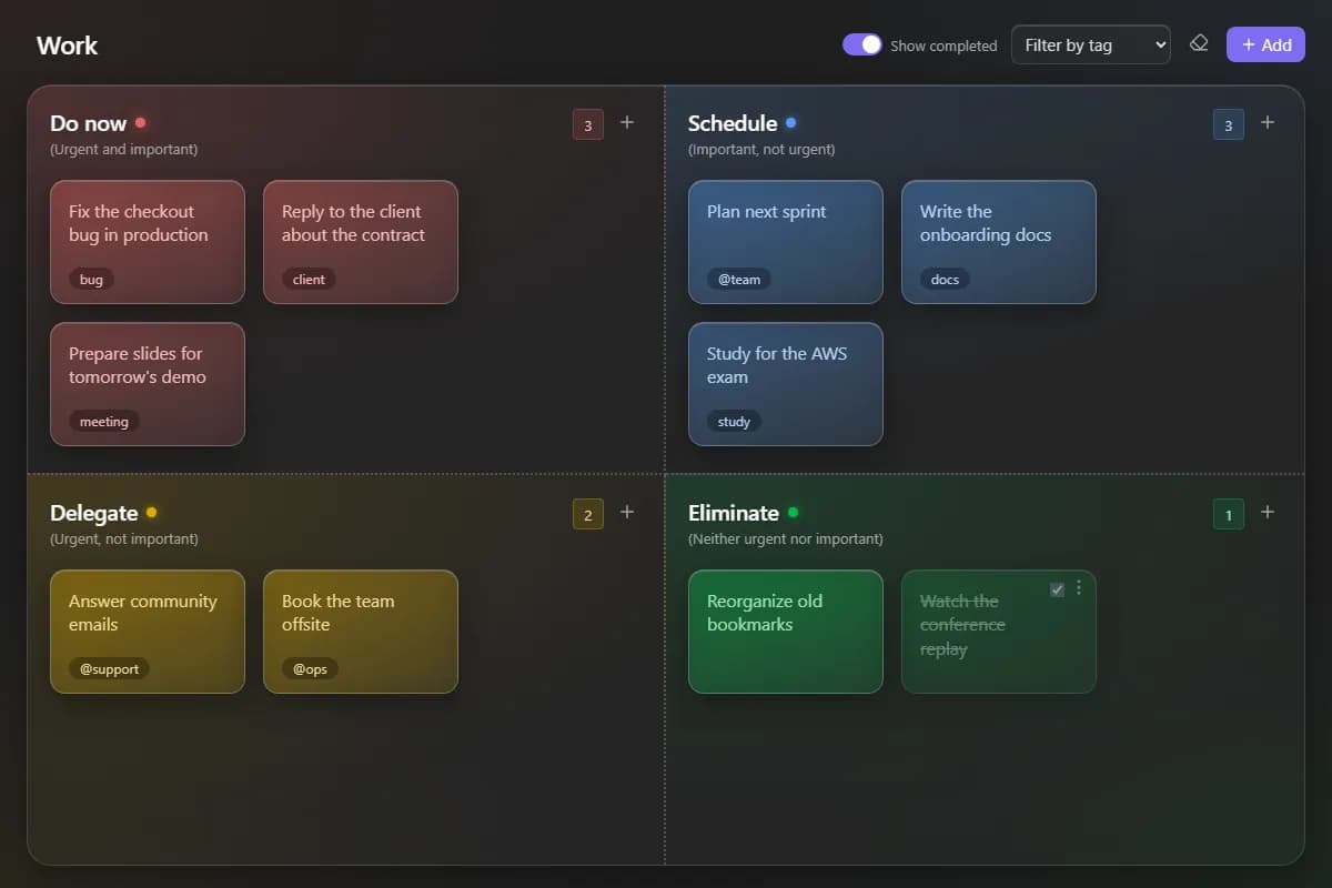 Eisenhower Post-its screenshot