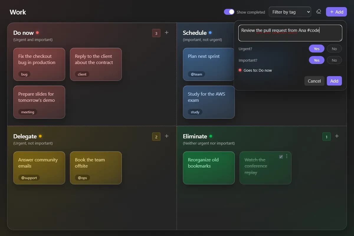 Eisenhower Post-its screenshot