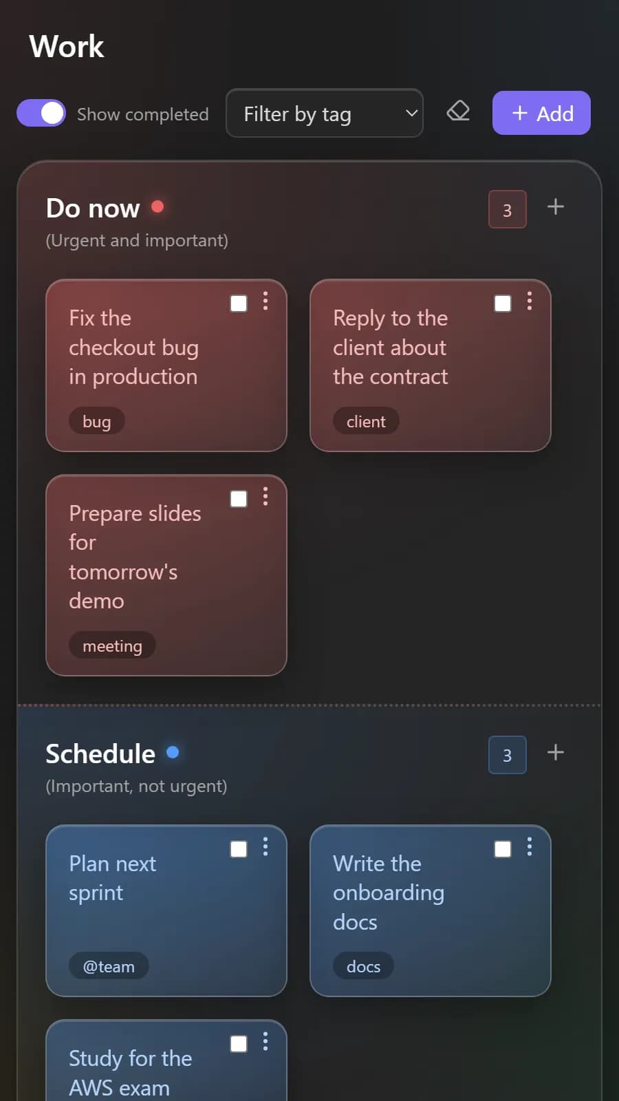 Eisenhower Post-its screenshot