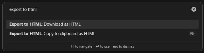 Export to HTML screenshot