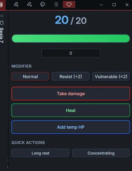 D&D HP Tracker screenshot