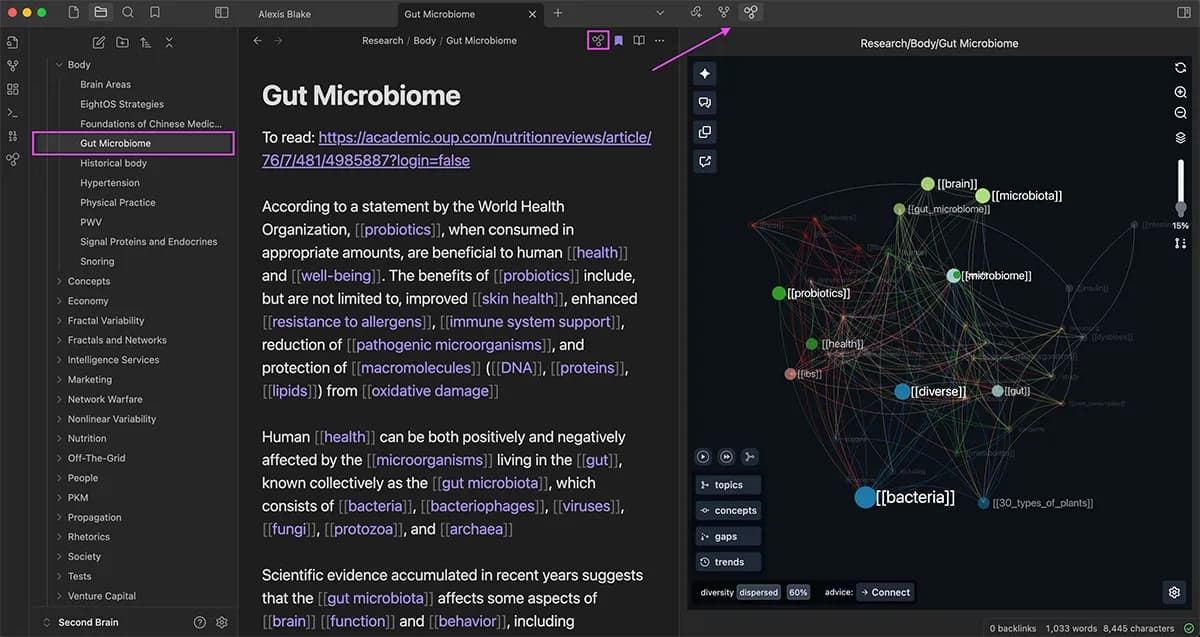 InfraNodus AI Graph View screenshot