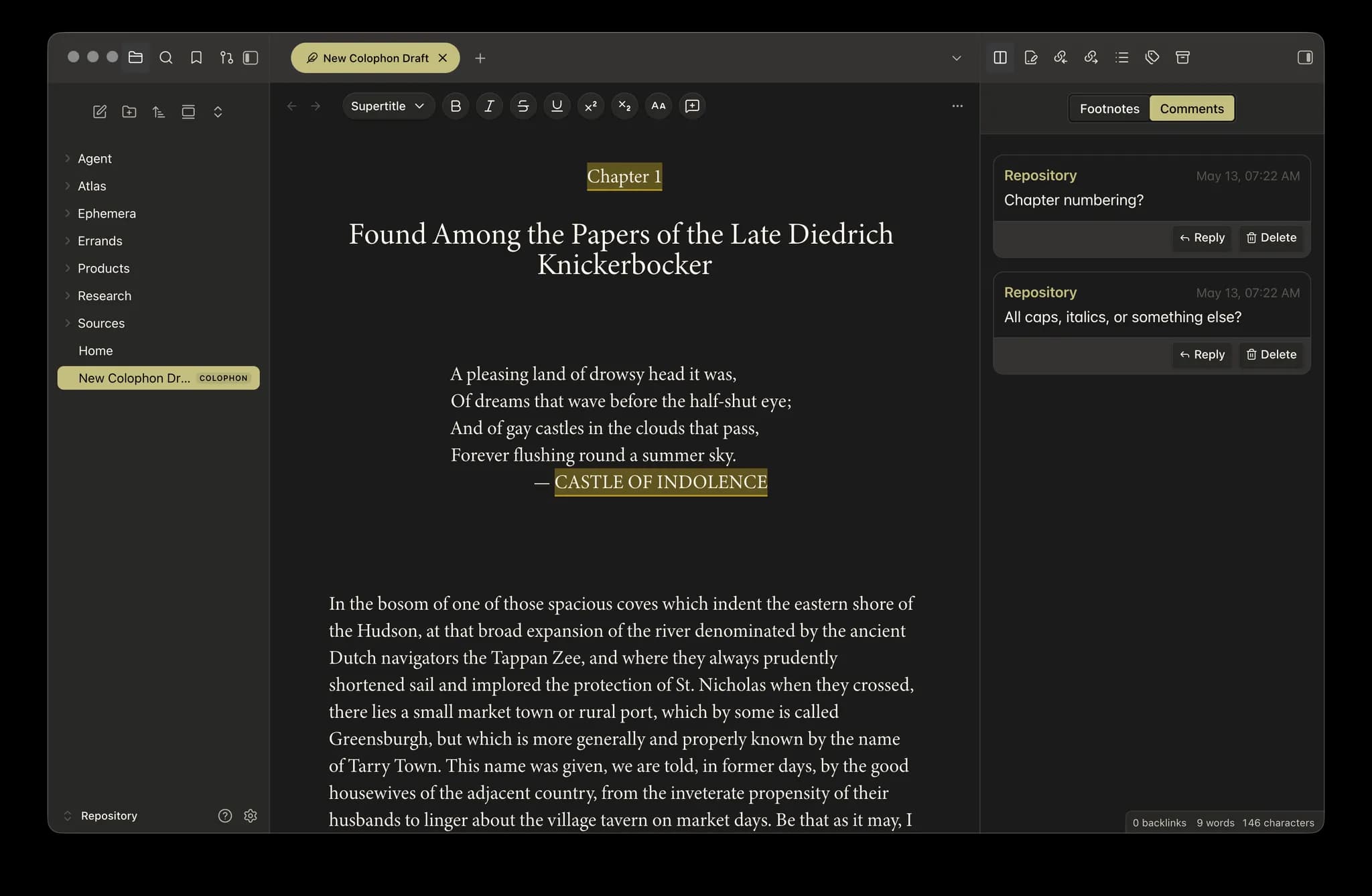 Colophon screenshot