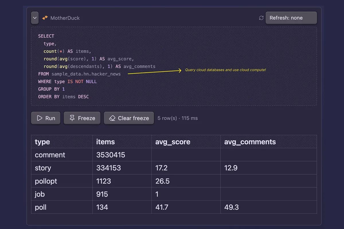DuckDB & MotherDuck screenshot