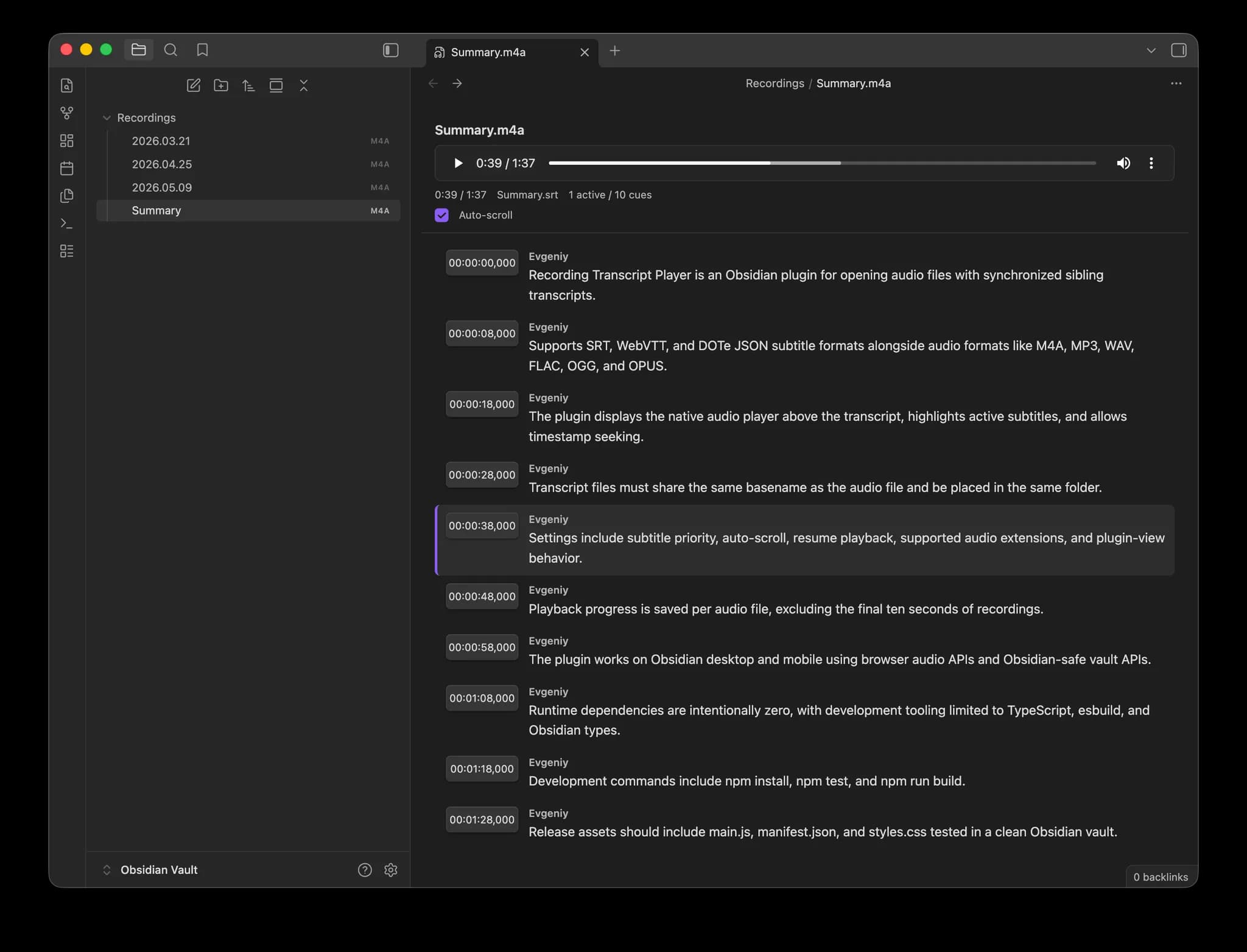 Recording Transcript Player screenshot