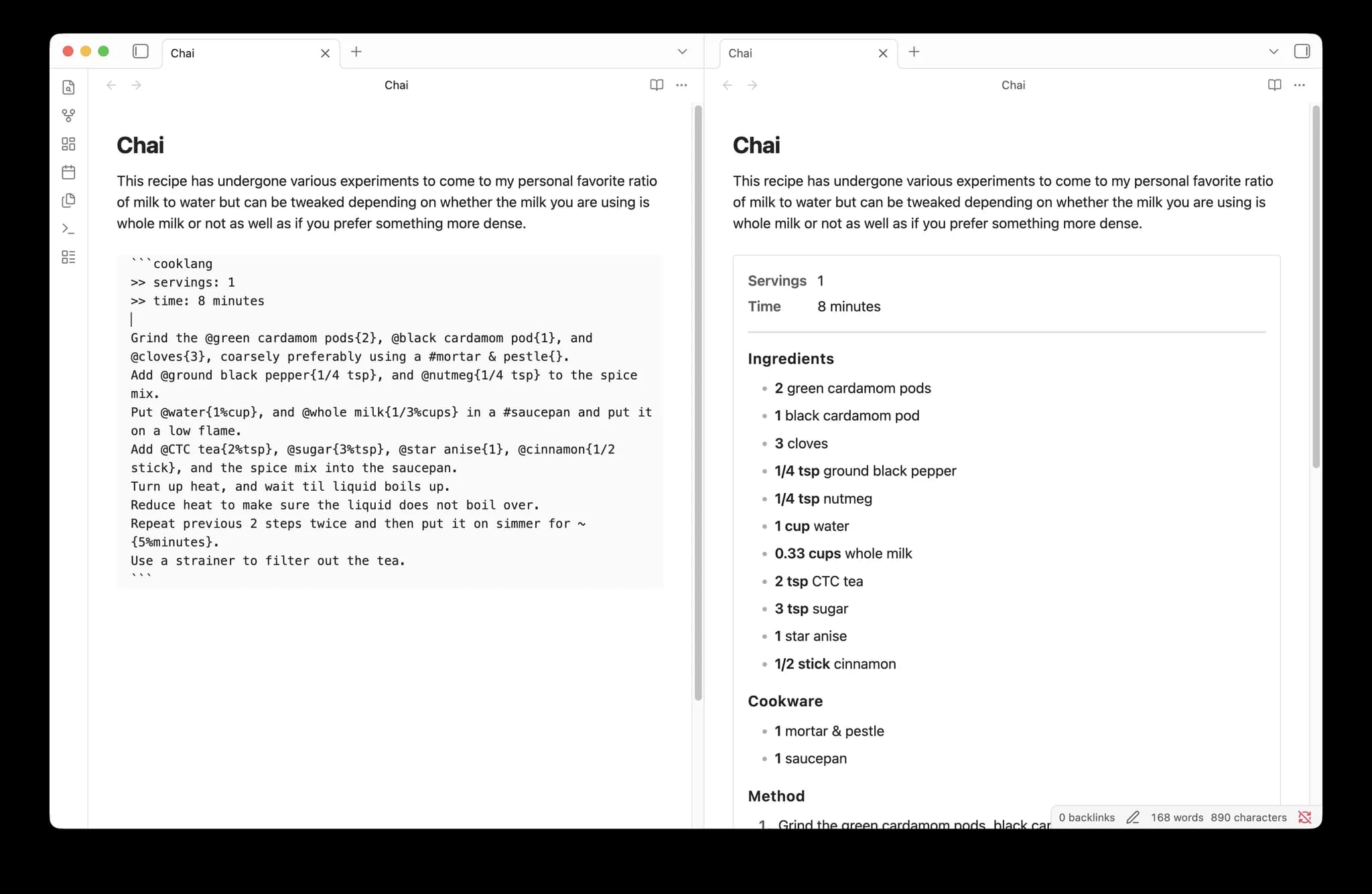 Cooklang Codeblock screenshot