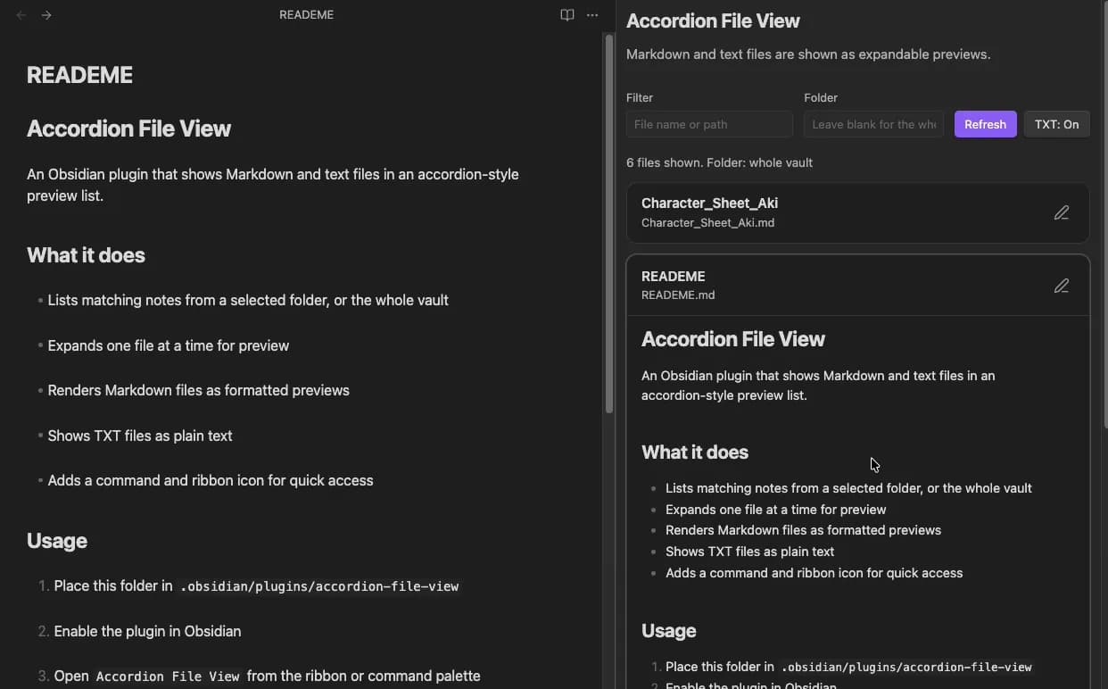 Accordion File View screenshot
