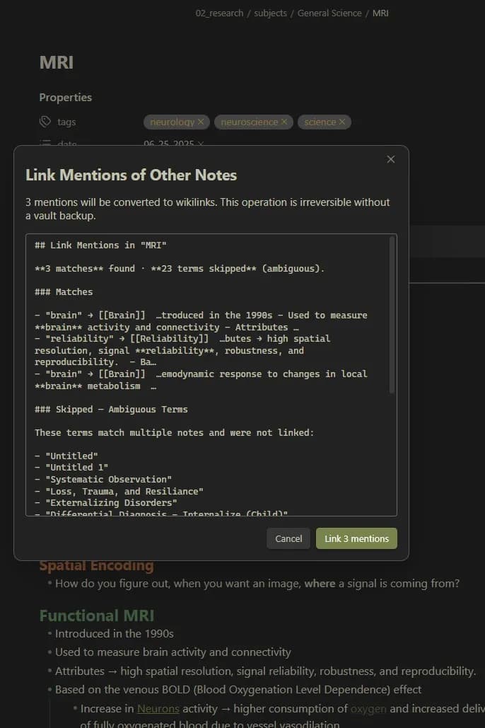 Link Unlinked Mentions screenshot