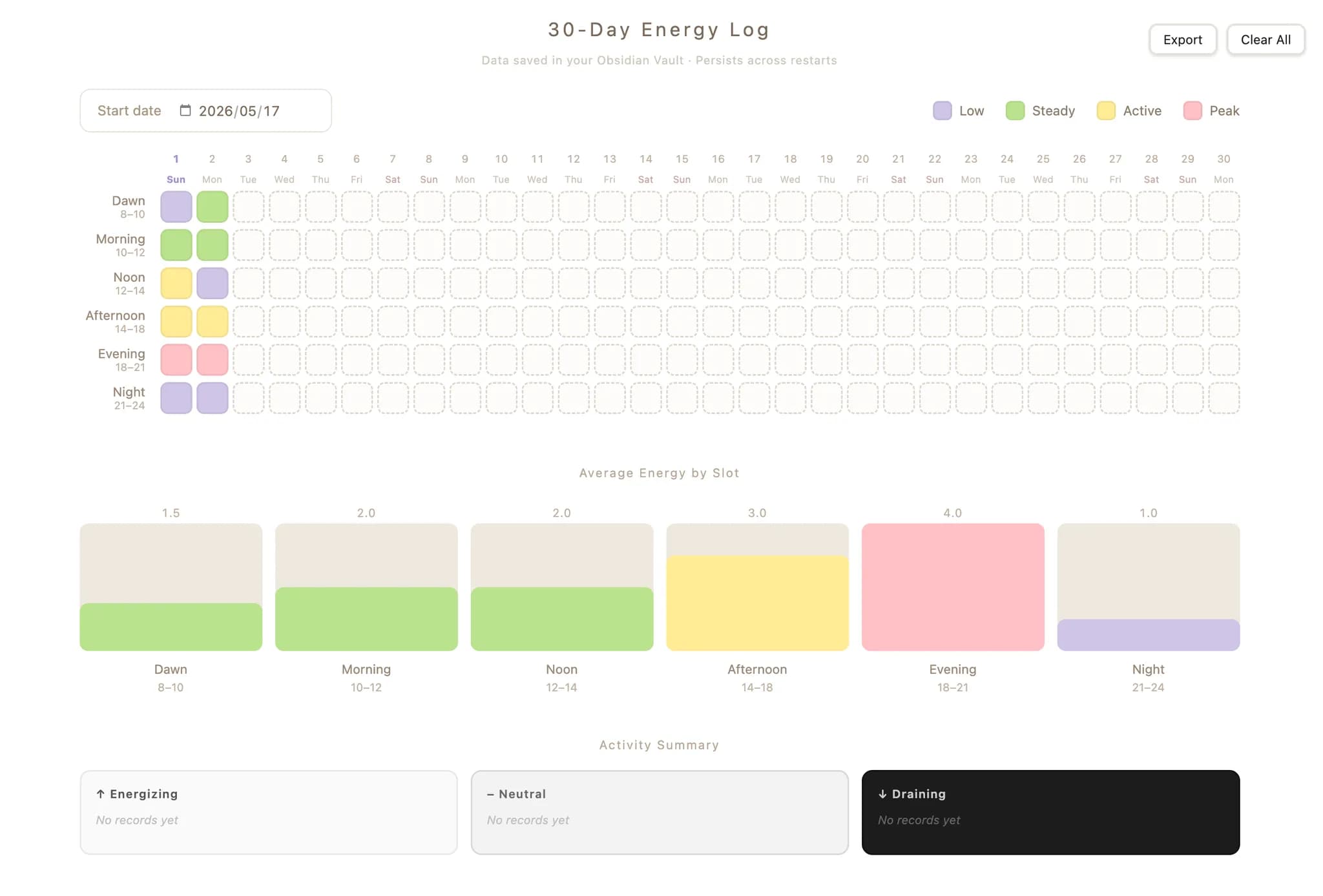 30-Day Energy Log screenshot