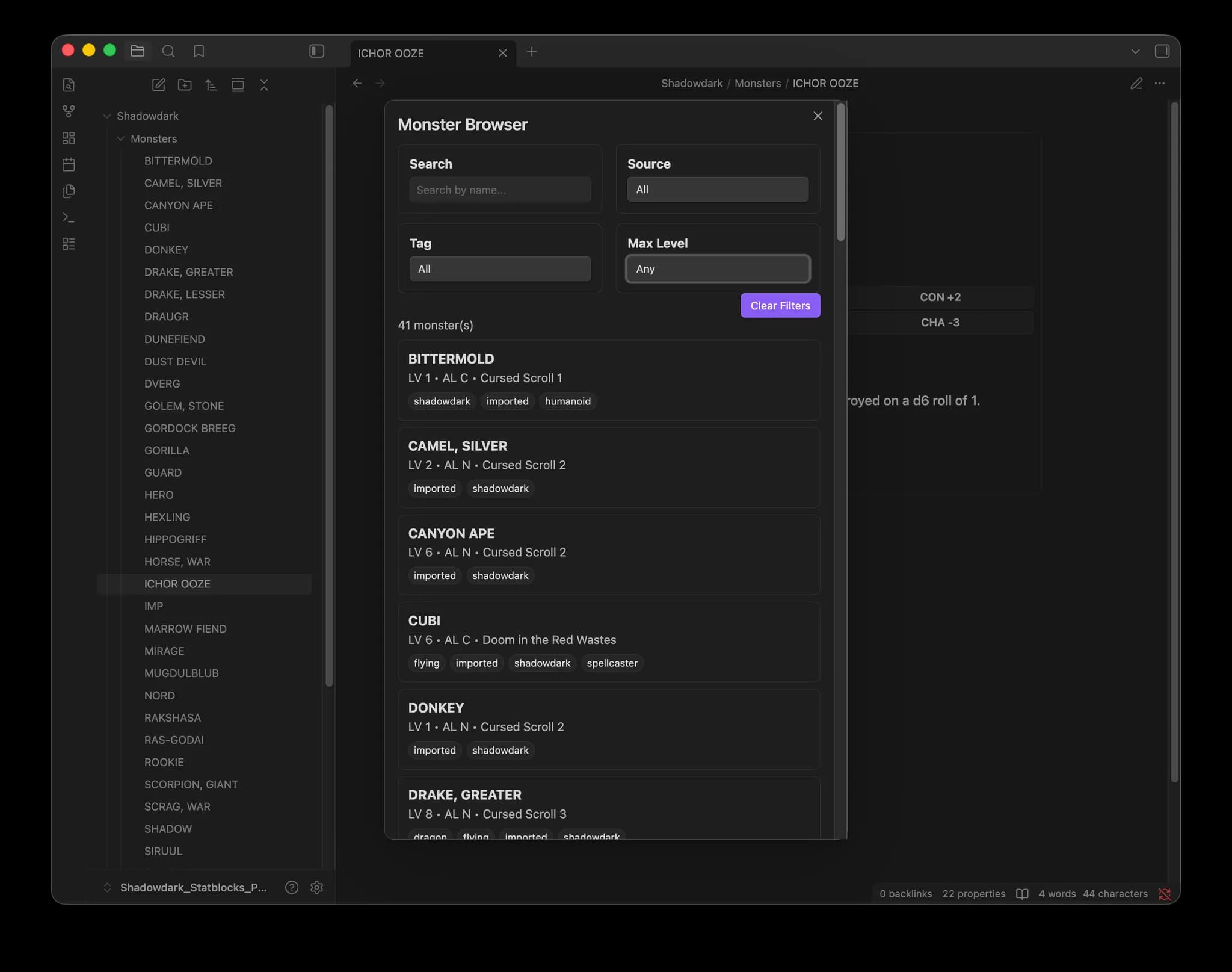 Shadowdark Statblocks screenshot