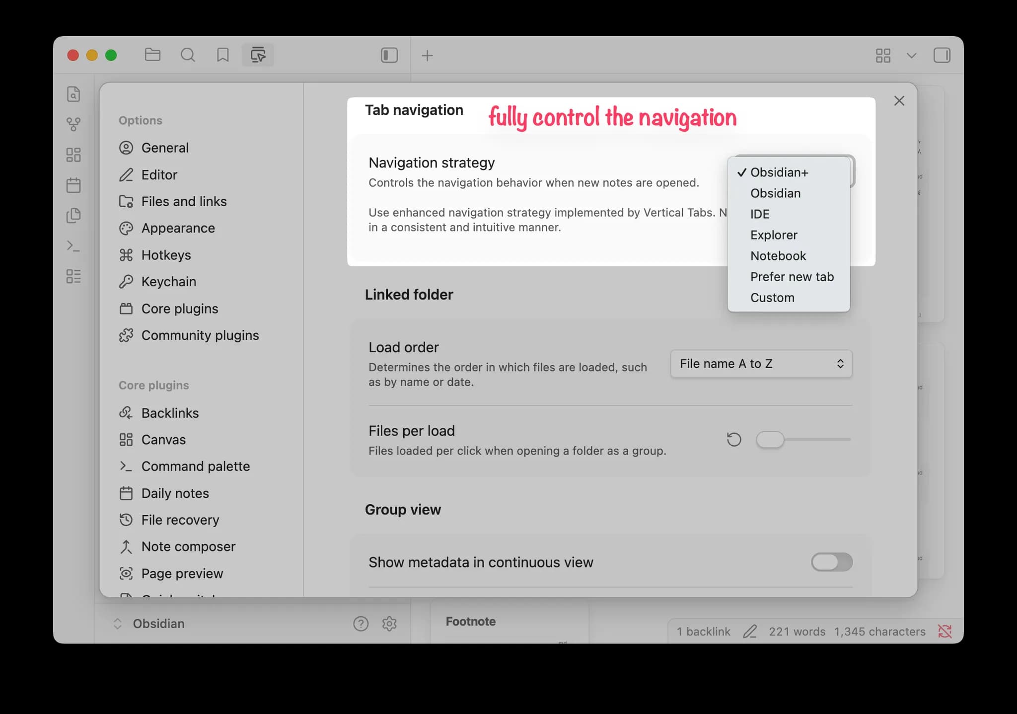Vertical Tabs screenshot